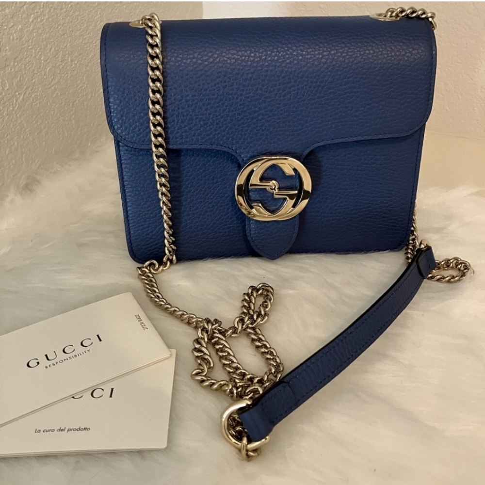 Gucci Blue Leather Chain Shoulder Bag